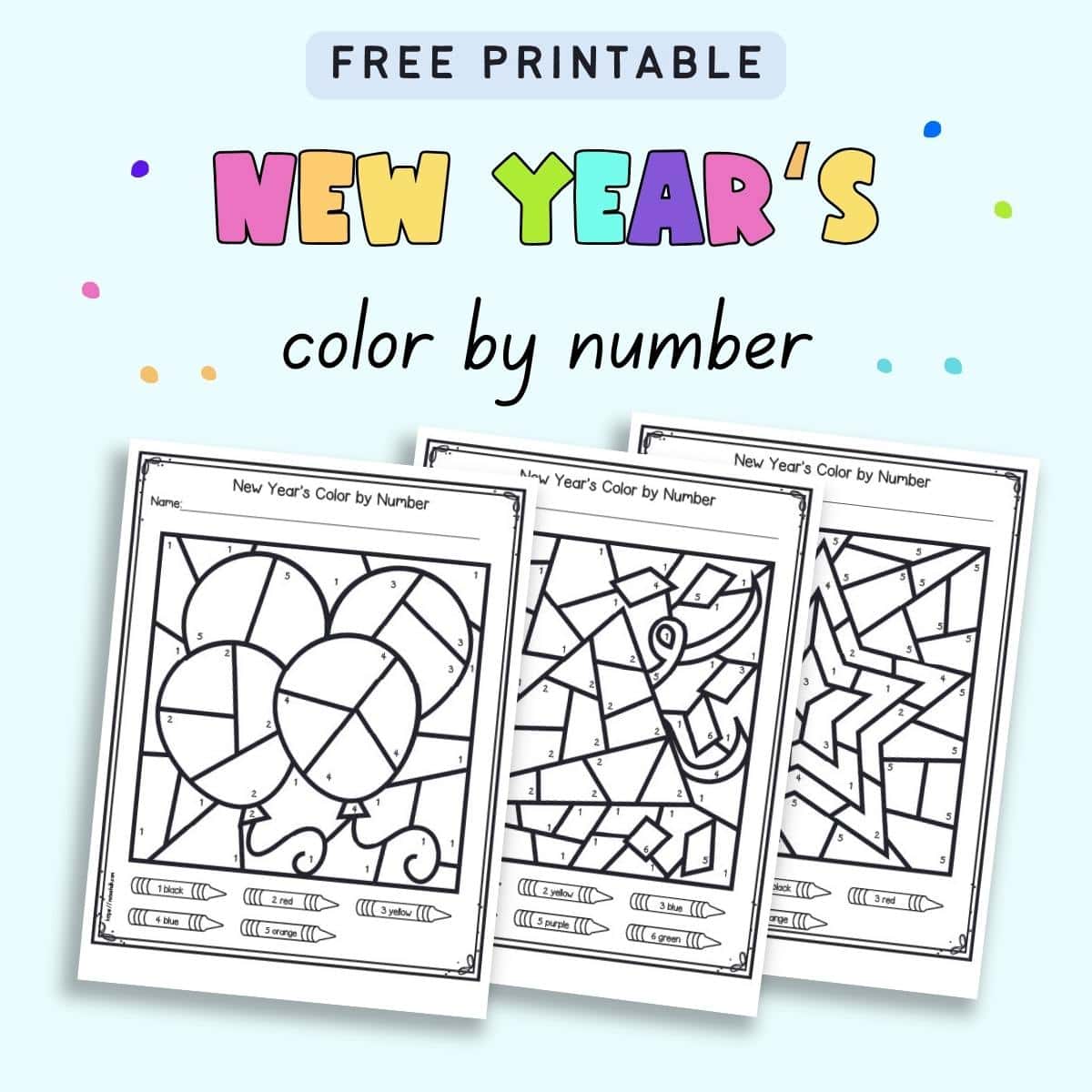 Free Printable New Year's Eve Color by Number Pages - The Artisan Life